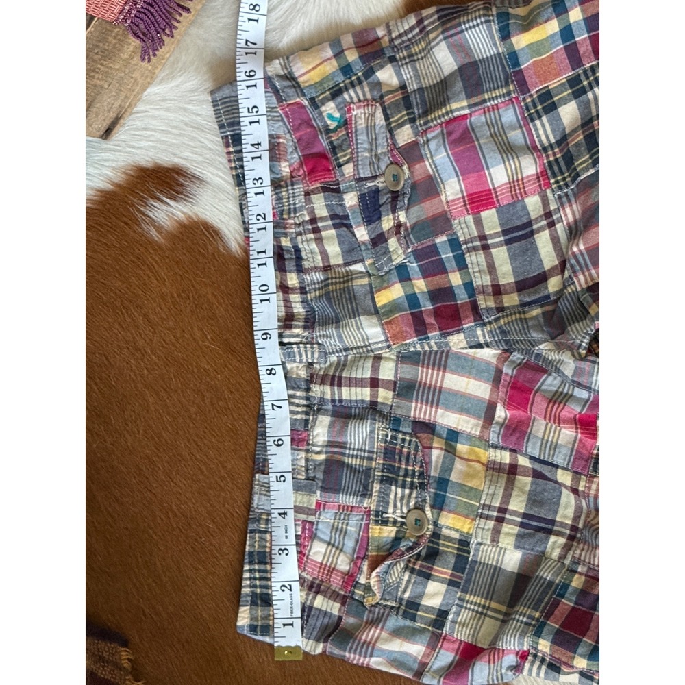 American Eagle Retro 90s Bermuda Shorts Plaid Patchwork Cargo Pink Blue 8 Y2K - Picture 10 of 12